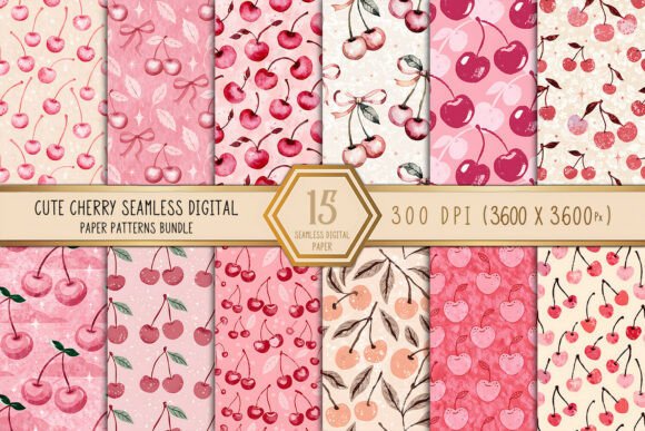 Download Cute Cherry Seamless Patterns Bundle - Seamless patterns Collection
