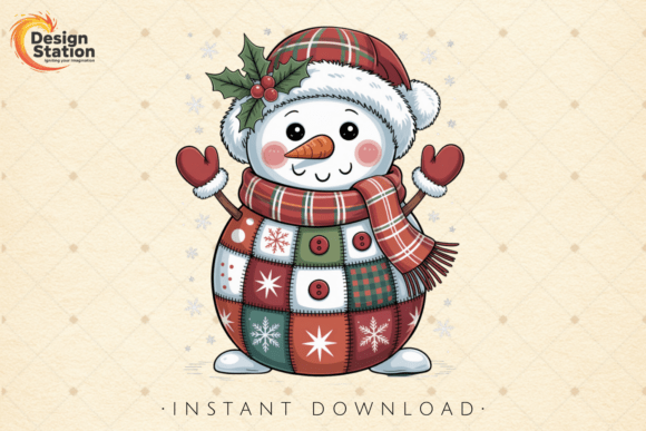 Download Cute Patchwork Christmas Snowman PNG - Premium Resources