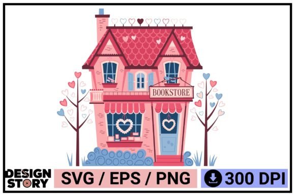 Download Valentine Whimsical Bookstore Cottage - Valentine Collection
