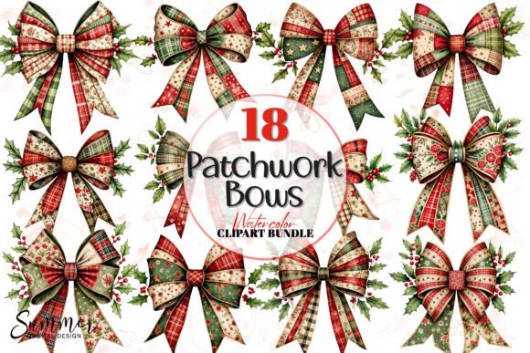 Download Christmas Patchwork Bow Clipart Bundle - Premium Resources