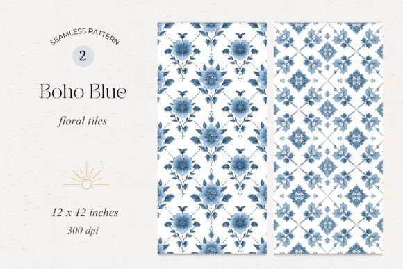 Download Boho Blue Floral Tile Seamless Patterns - Seamless patterns Collection