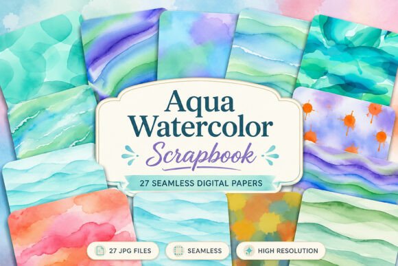 Download Aqua Watercolor - Scrapbook Papers - Scrapbook paper Collection