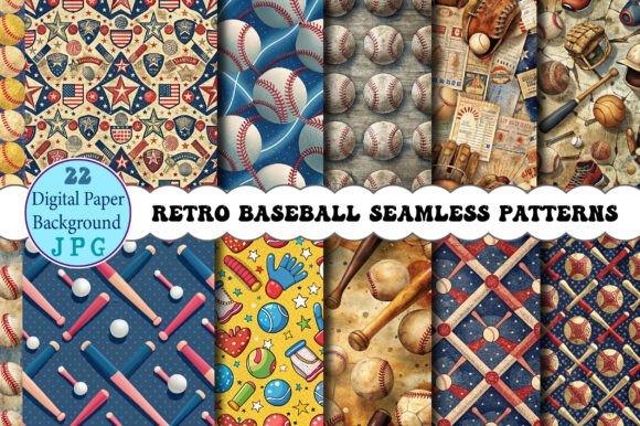 Download Retro Baseball Seamless Patterns - Seamless patterns Collection