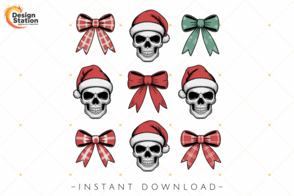 Download Christmas Skull with Bows Ribbon PNG - Premium Resources