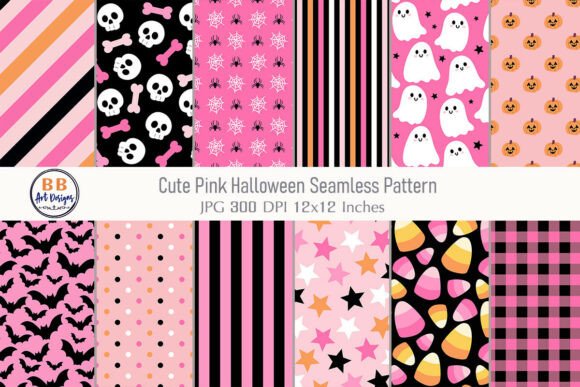Download Pink Halloween Seamless Patterns - Seamless patterns Collection