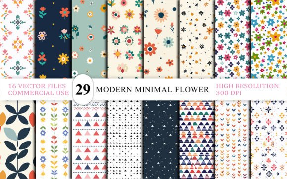 Download Modern Minimal Flower Seamless Patterns - Seamless patterns Collection